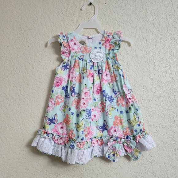 Laura Ashley London 18M Baby Girls Floral Butterfly Lace Dress Short Sleeve - Picture 2 of 14
